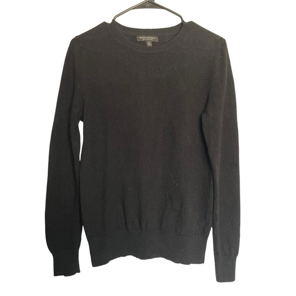 Banana Republic 100% Cashmere Sweater Black Crewneck Pullover Long Sleeve Size M